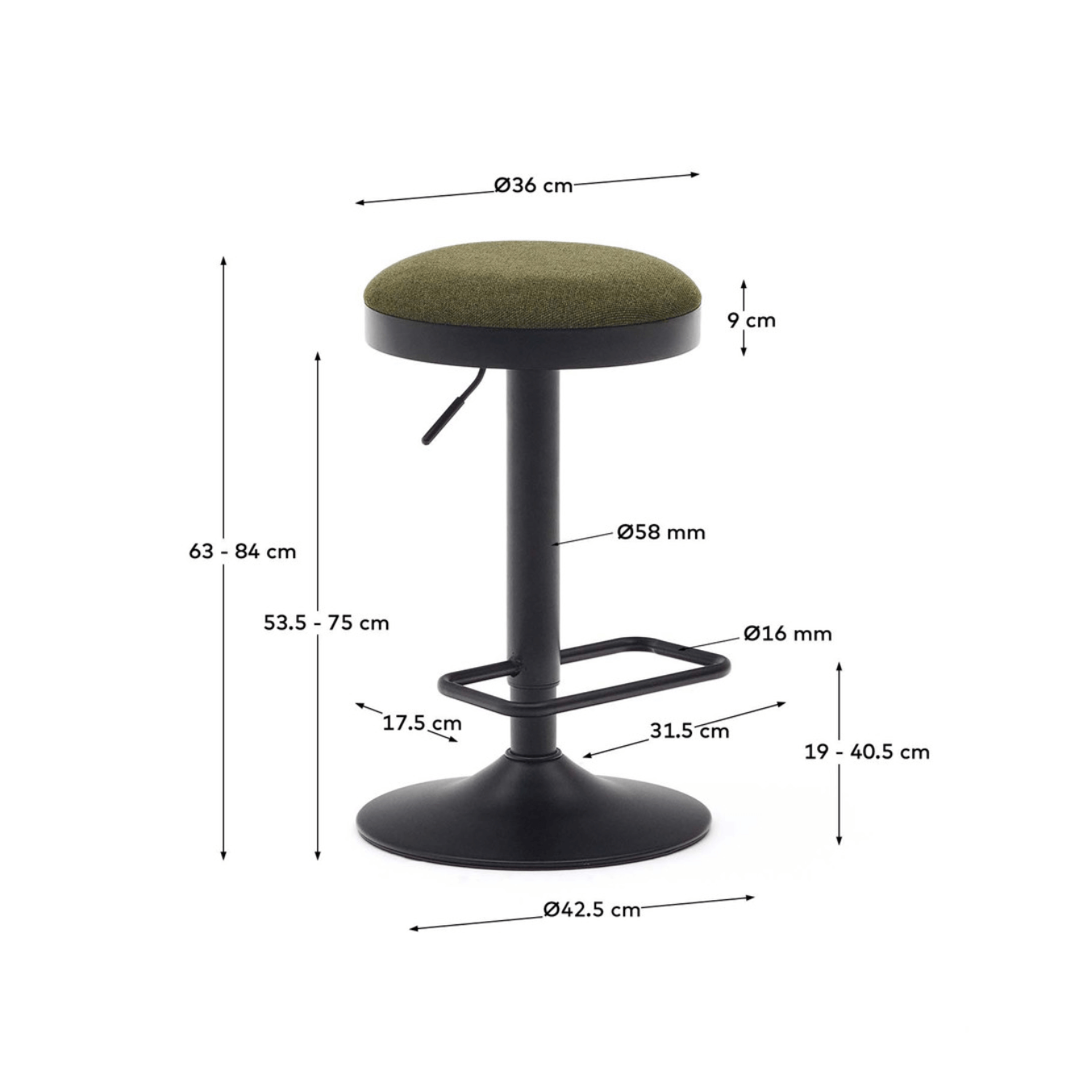 Tabouret de bar vert avec revêtement en tissu pour cuisine