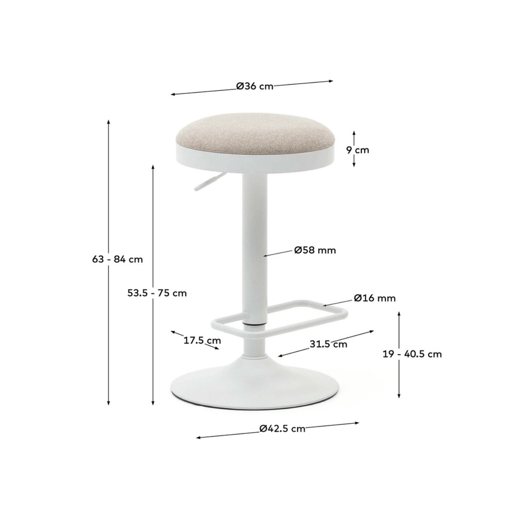 Tabouret de bar en acier beige avec assise rembourrée pour cuisine