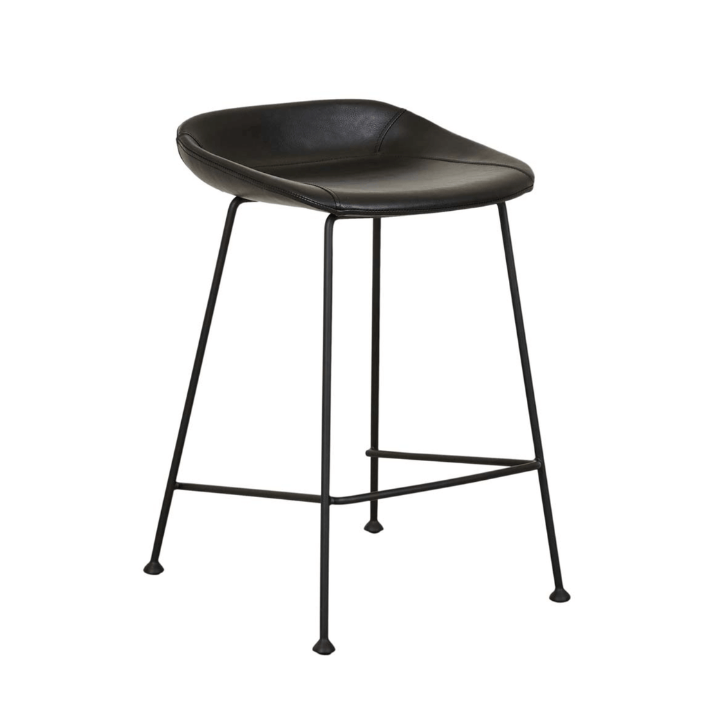 Tabouret de bar vintage en cuir noir mat avec dossier incurvé pour cuisine