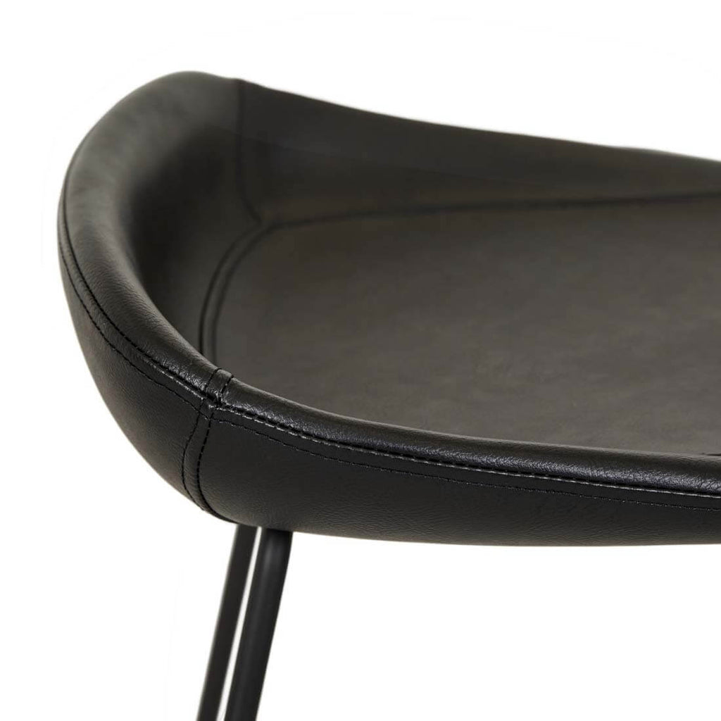 Tabouret de bar vintage en cuir noir mat avec dossier incurvé pour cuisine