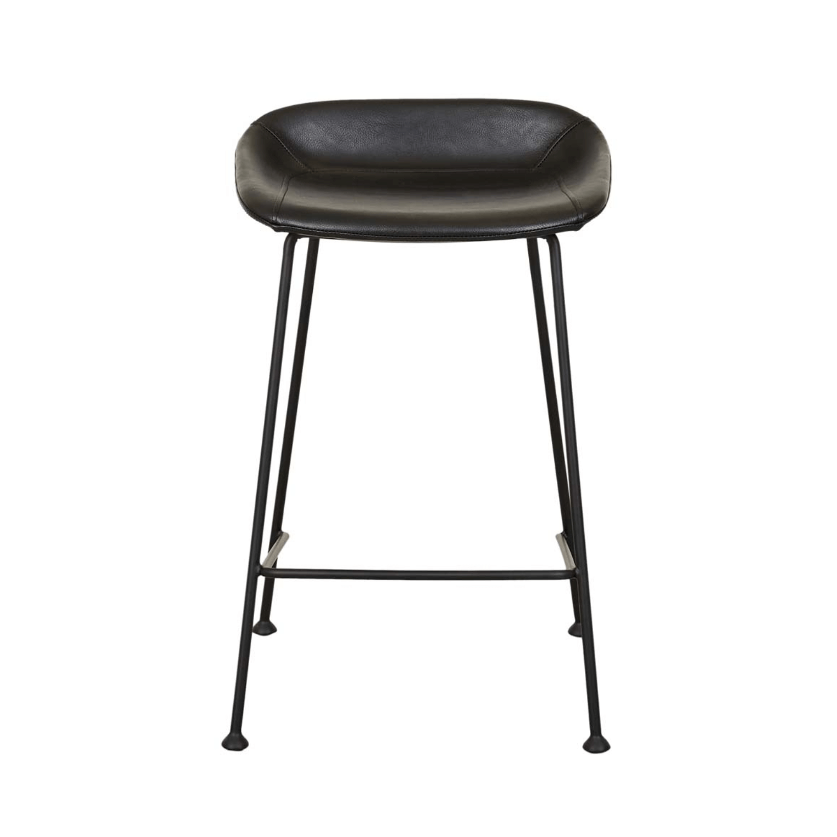 Tabouret de bar vintage en cuir noir mat avec dossier incurvé pour cuisine