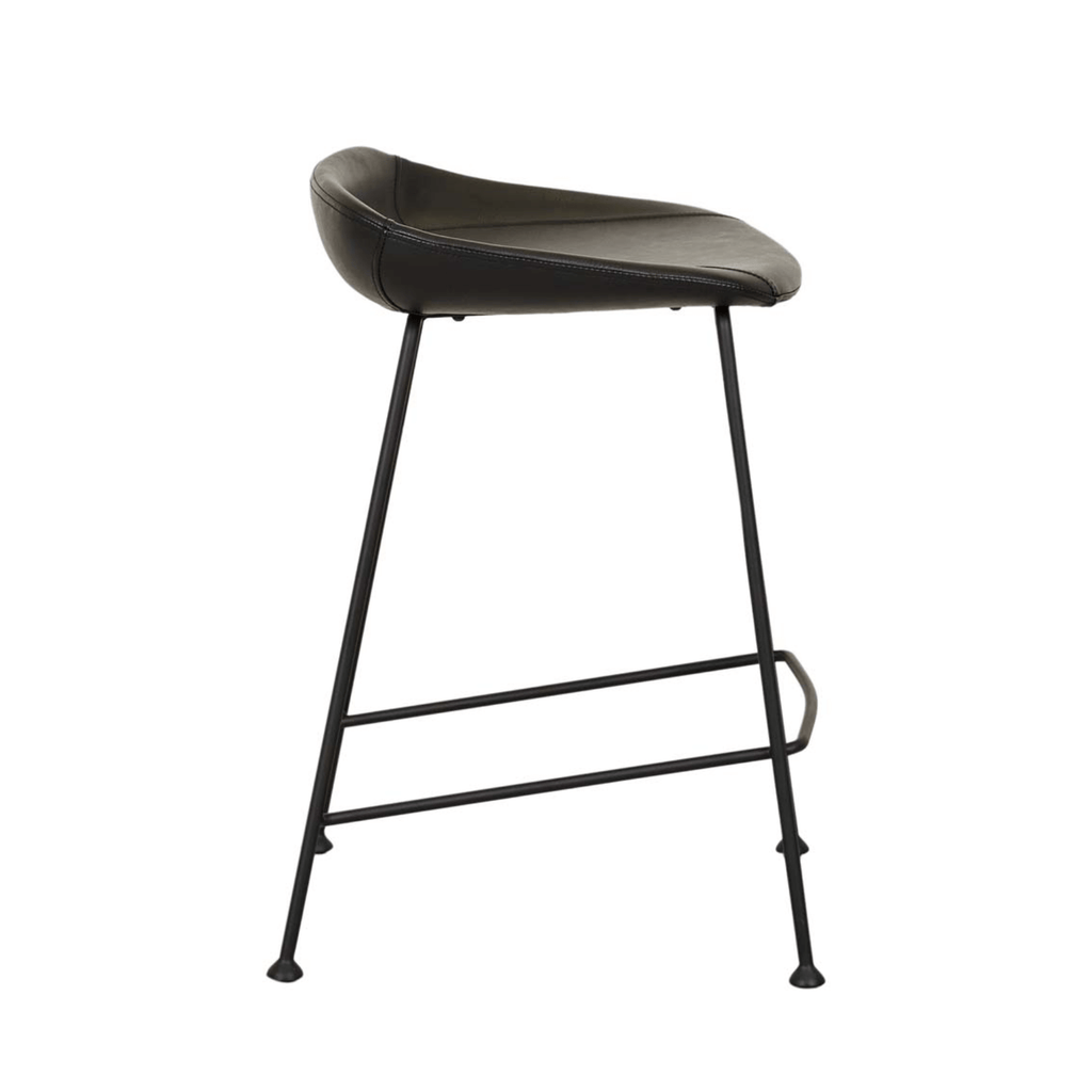 Tabouret de bar vintage en cuir noir mat avec dossier incurvé pour cuisine