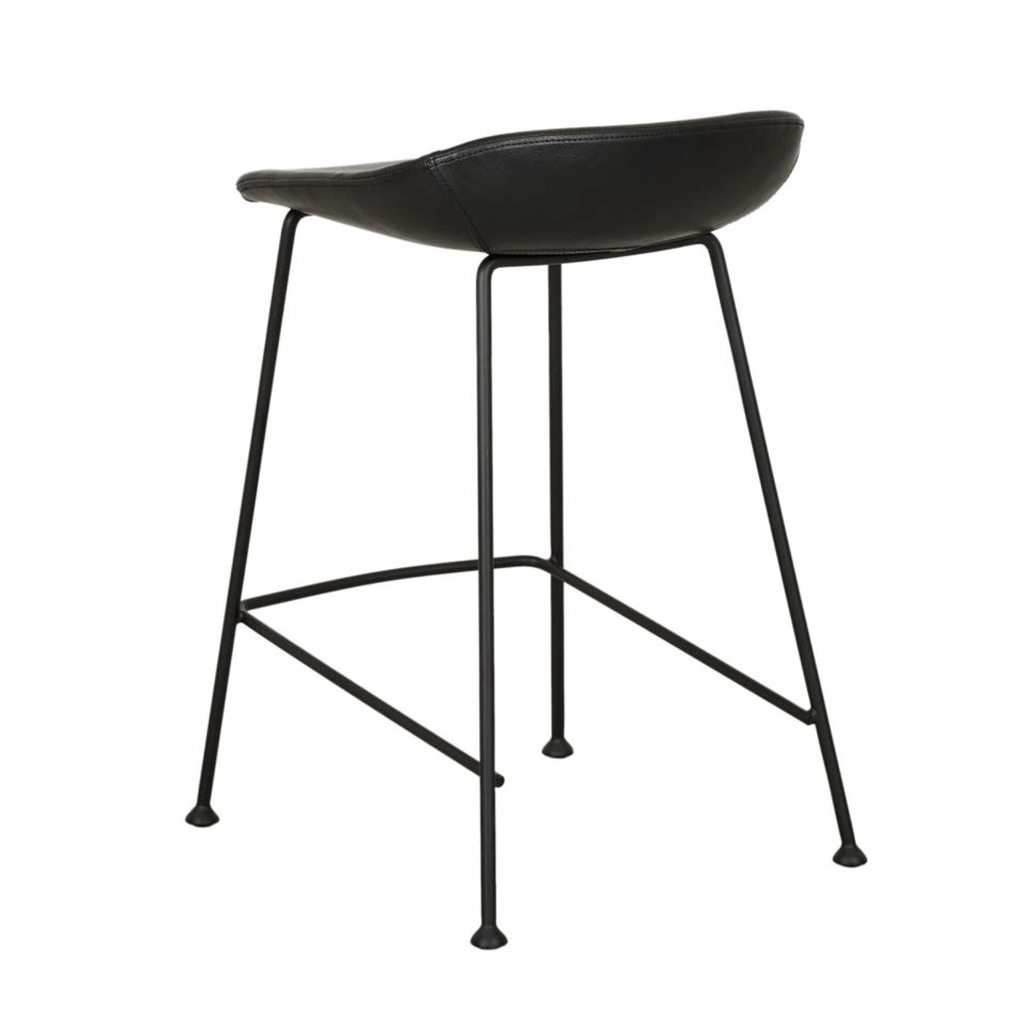 Tabouret de bar vintage en cuir noir mat avec dossier incurvé pour cuisine