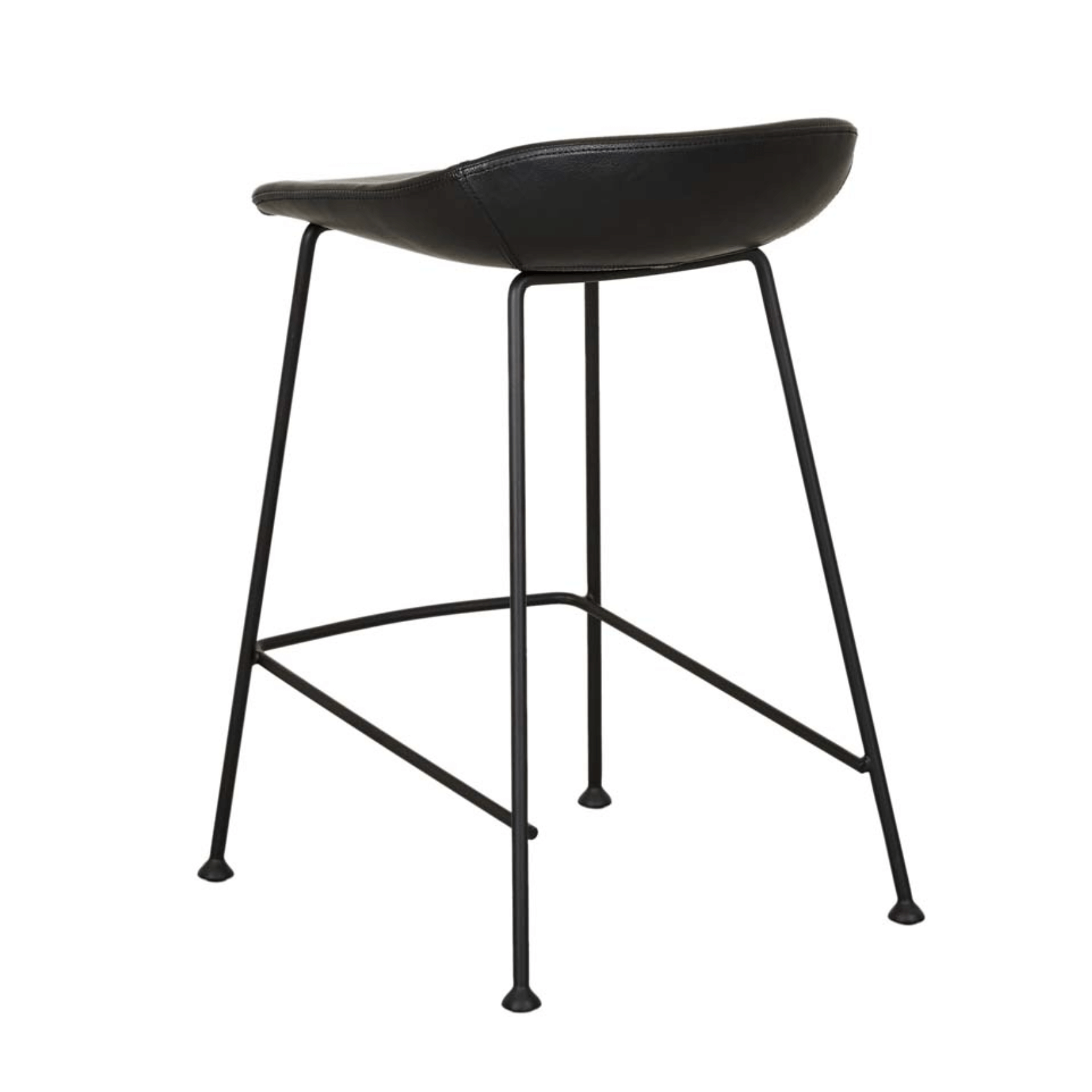 Tabouret de bar vintage en cuir noir mat avec dossier incurvé pour cuisine