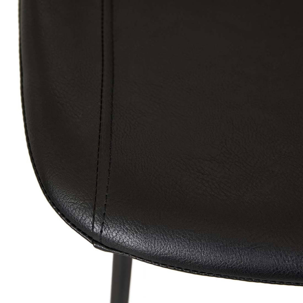 Tabouret de bar vintage en cuir noir mat avec dossier incurvé pour cuisine
