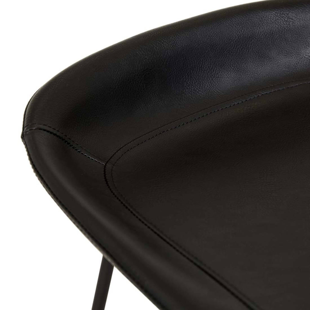 Tabouret de bar vintage en cuir noir mat avec dossier incurvé pour cuisine