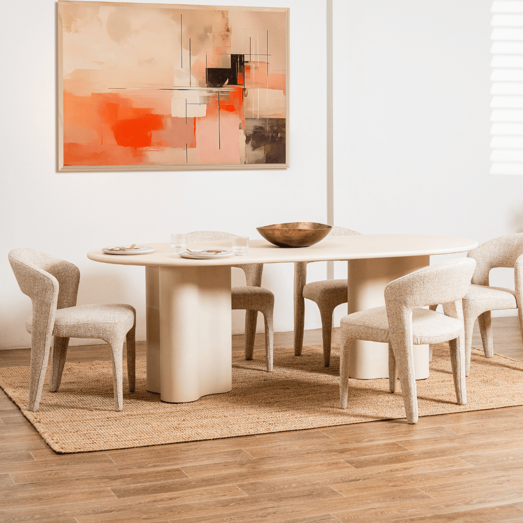 Chaise de salle à manger en tissu beige avec assise rembourrée