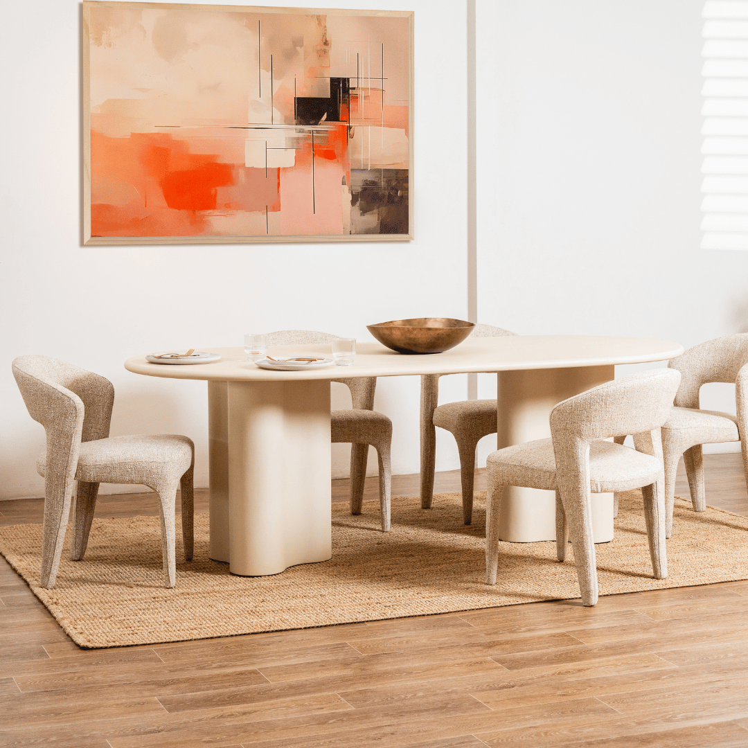 Chaise de salle à manger en tissu beige avec assise rembourrée