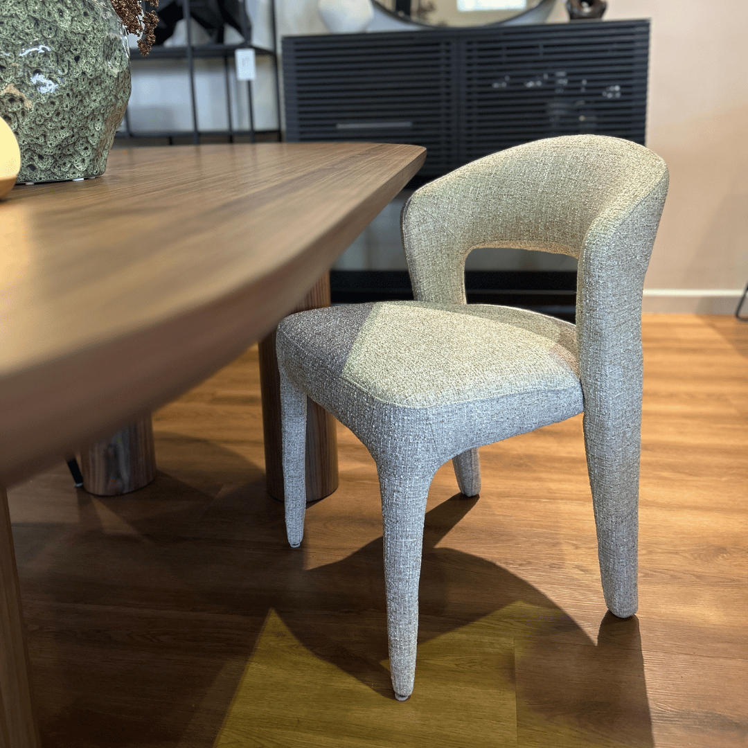 Chaise de salle à manger en tissu beige avec assise rembourrée