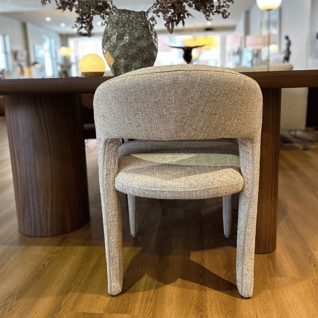 Chaise de salle à manger en tissu beige avec assise rembourrée