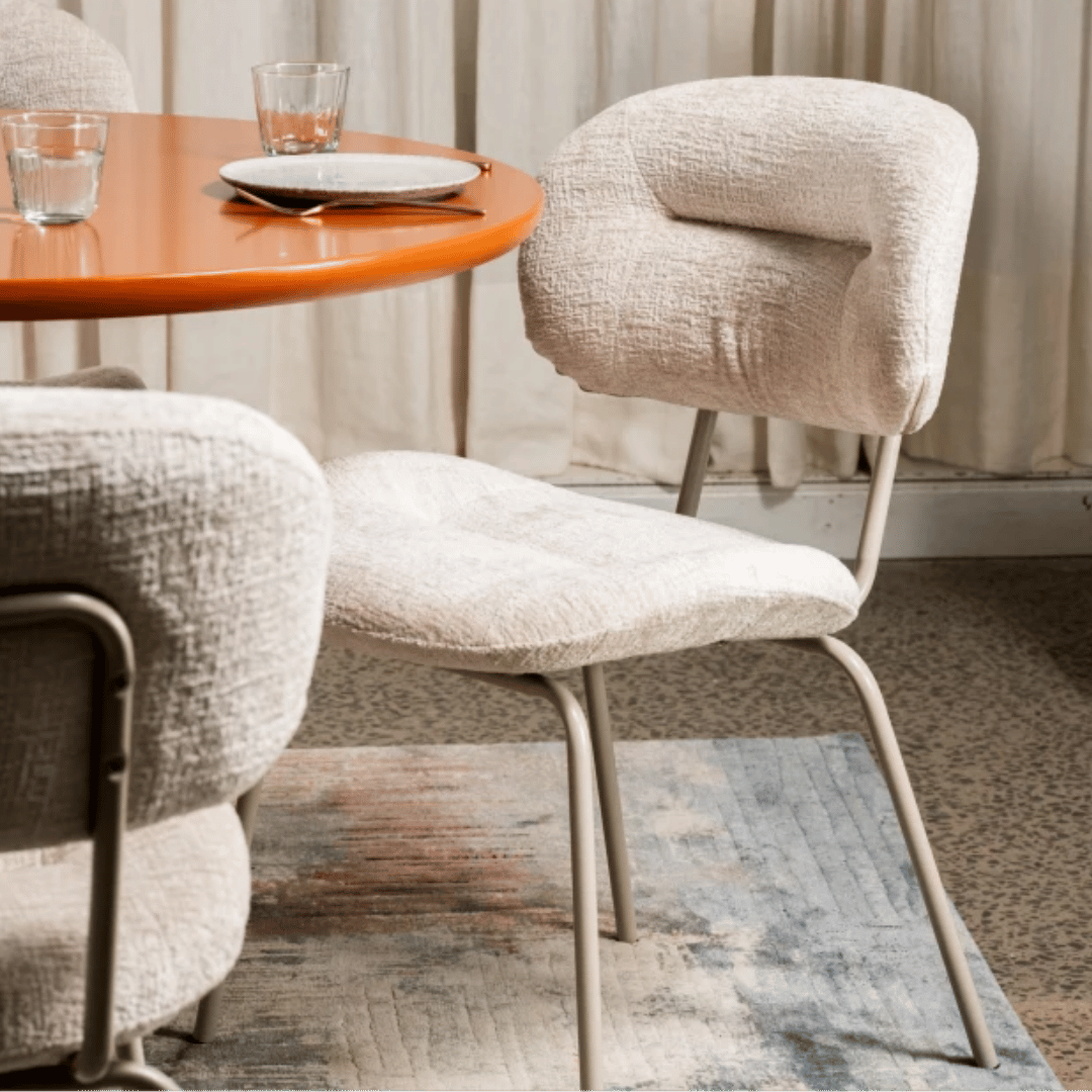 Chaise de salle à manger moderne en chenille blanche avec revêtement en tissu pour salle à manger