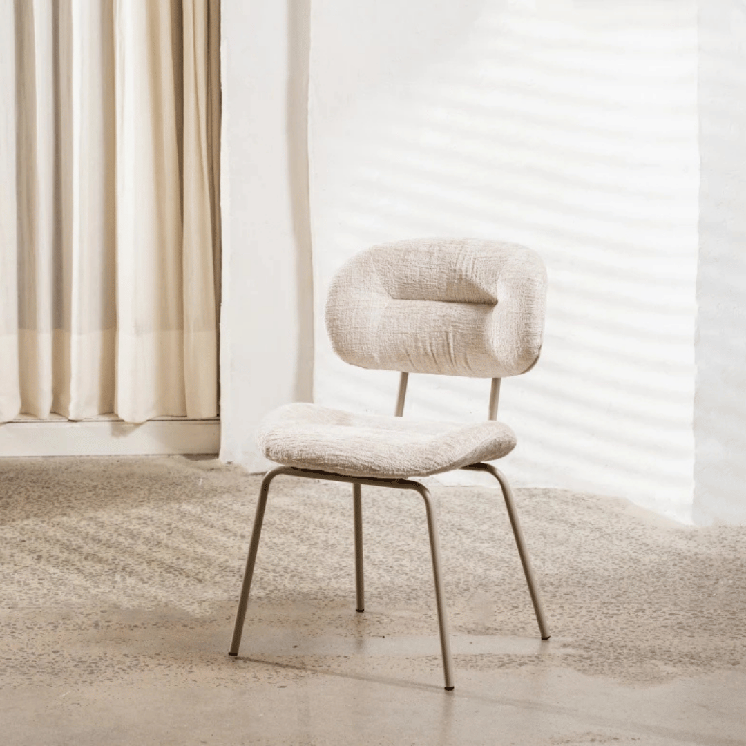 Chaise de salle à manger moderne en chenille blanche avec revêtement en tissu pour salle à manger