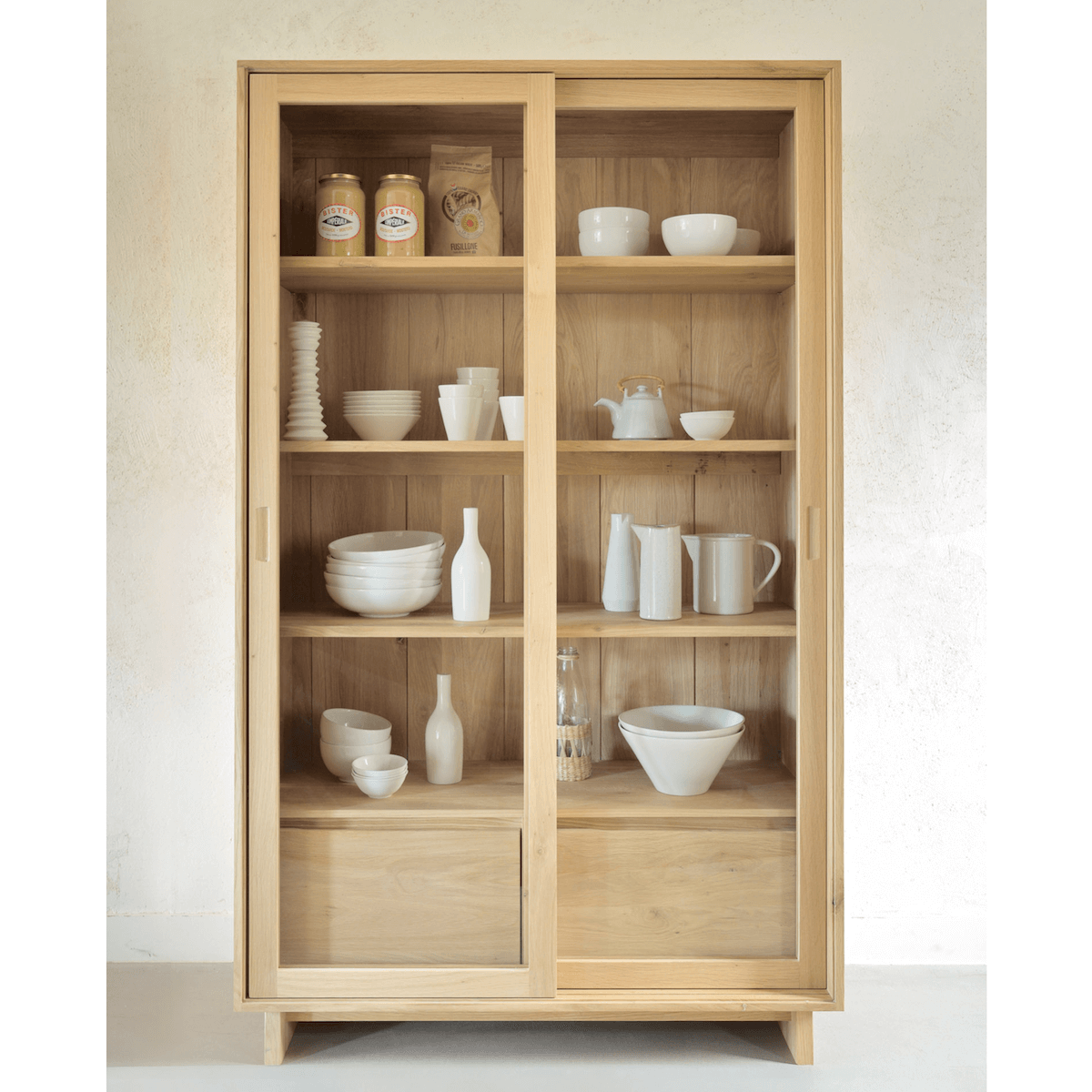 Meuble de rangement en chêne naturel avec espace de rangement pour bureau