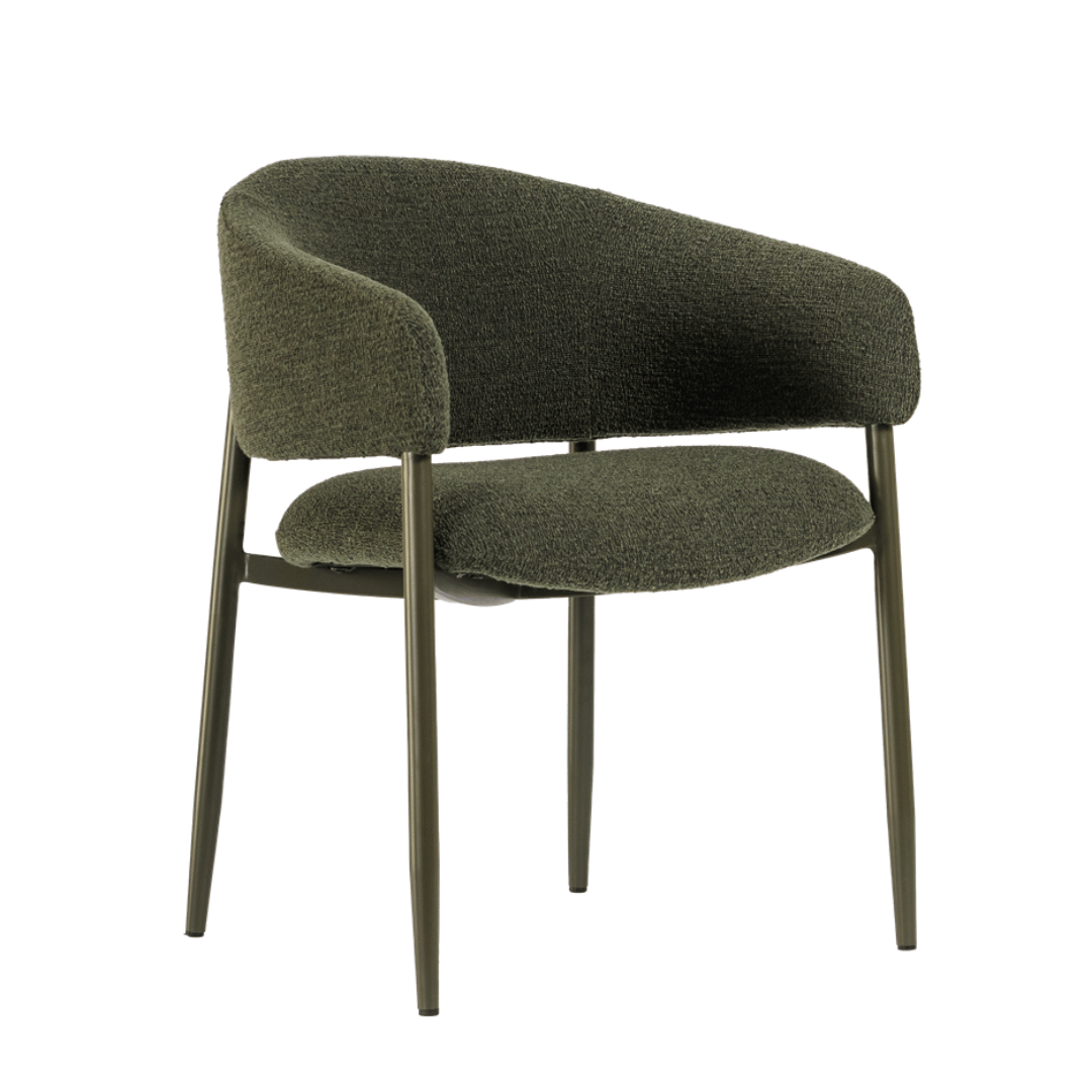 Chaise de salle à manger en acier vert avec pieds enduits de poudre pour salle à manger