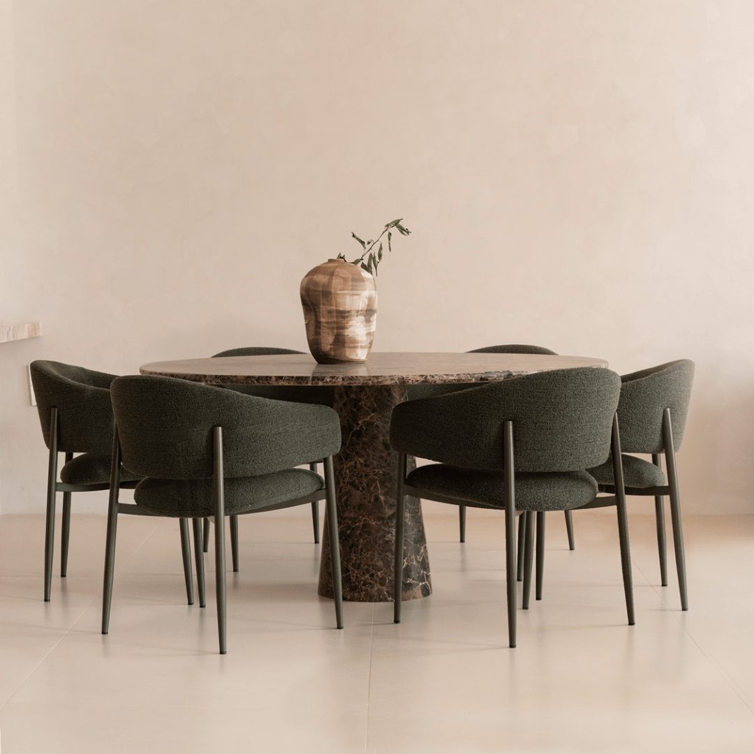 Chaise de salle à manger en acier vert avec pieds enduits de poudre pour salle à manger