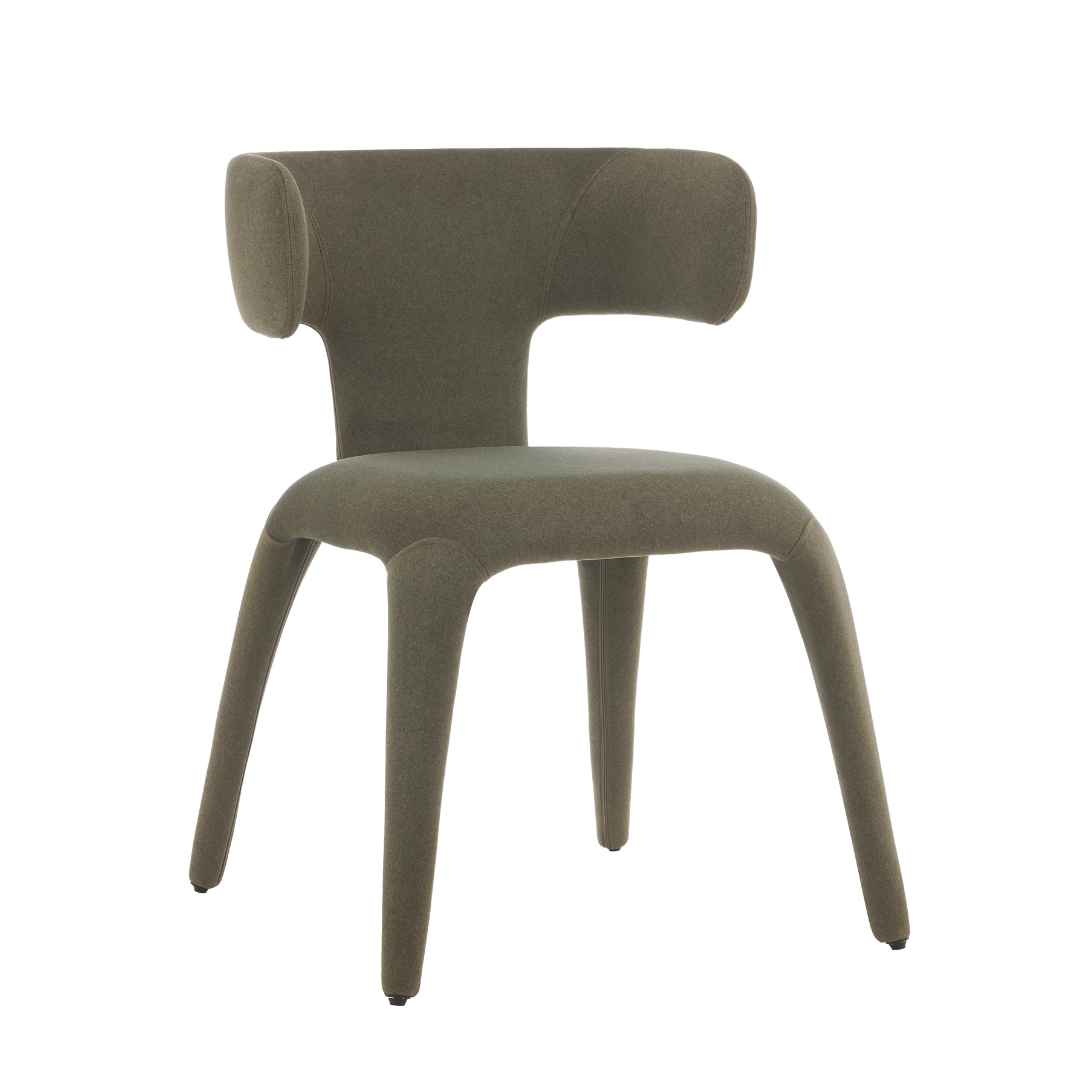 Chaise de salle à manger en tissu vert avec dossier incurvé