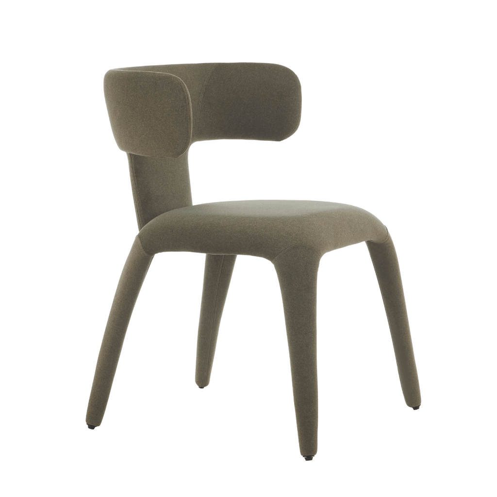 Chaise de salle à manger en tissu vert avec dossier incurvé