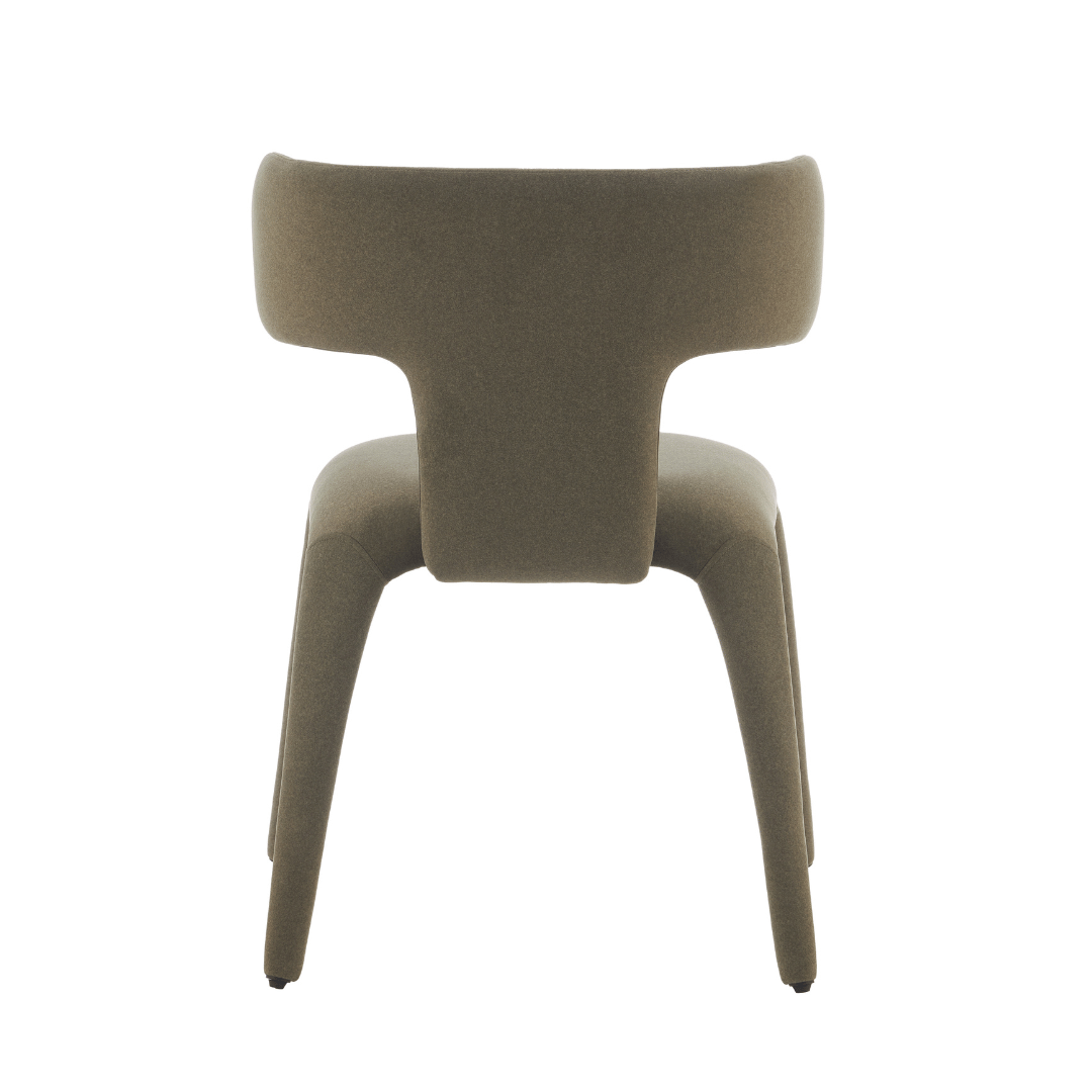 Chaise de salle à manger en tissu vert avec dossier incurvé