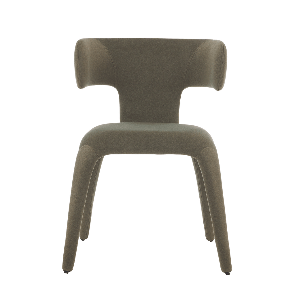 Chaise de salle à manger en tissu vert avec dossier incurvé