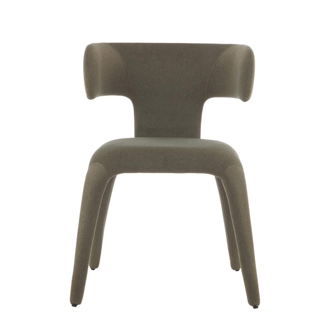 Chaise de salle à manger en tissu vert avec dossier incurvé