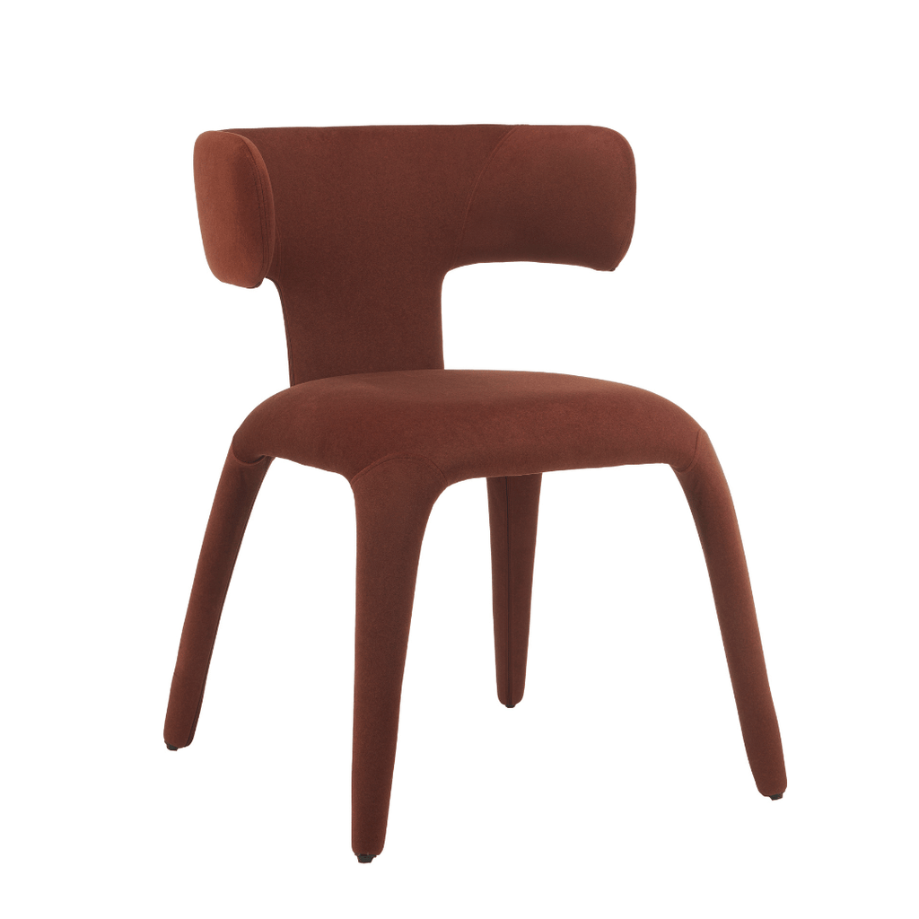 Chaise de salle à manger en tissu rouille avec dossier incurvé
