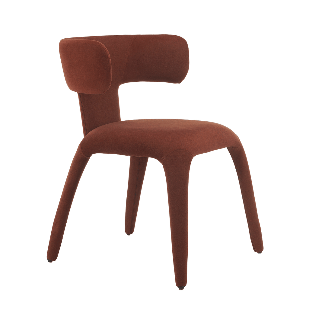 Chaise de salle à manger en tissu rouille avec dossier incurvé