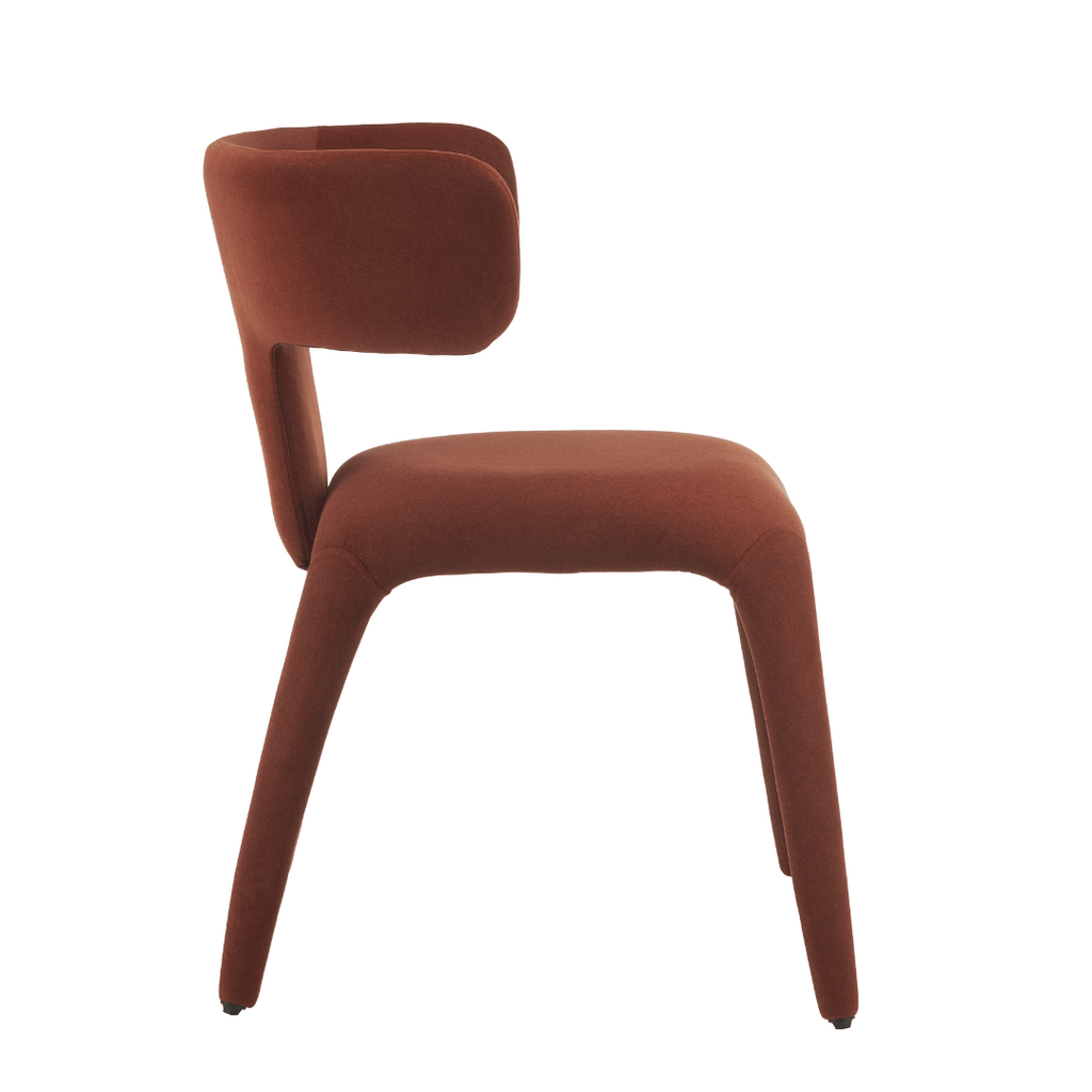 Chaise de salle à manger en tissu rouille avec dossier incurvé