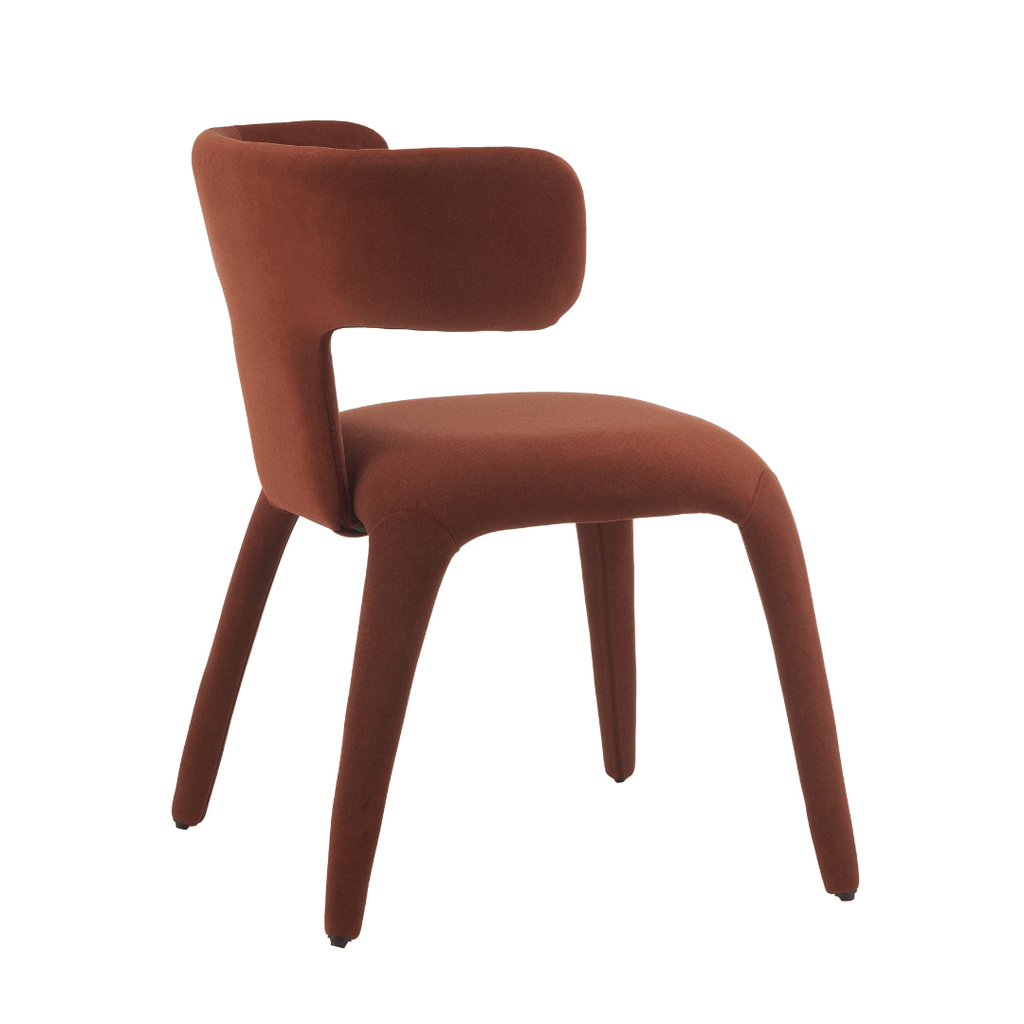 Chaise de salle à manger en tissu rouille avec dossier incurvé