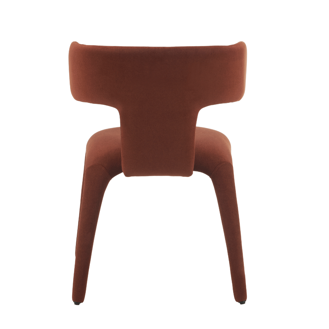 Chaise de salle à manger en tissu rouille avec dossier incurvé