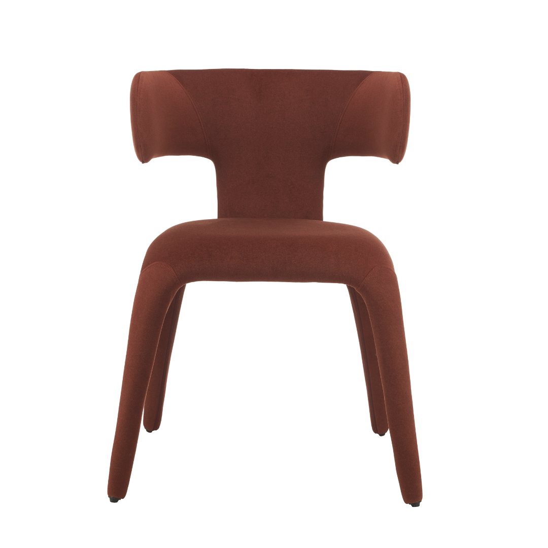 Chaise de salle à manger en tissu rouille avec dossier incurvé