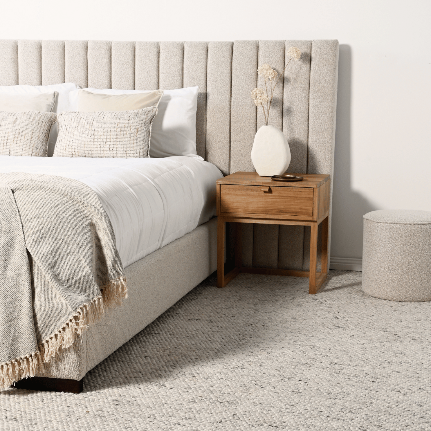 Table de chevet en cuir naturel pour chambre à coucher