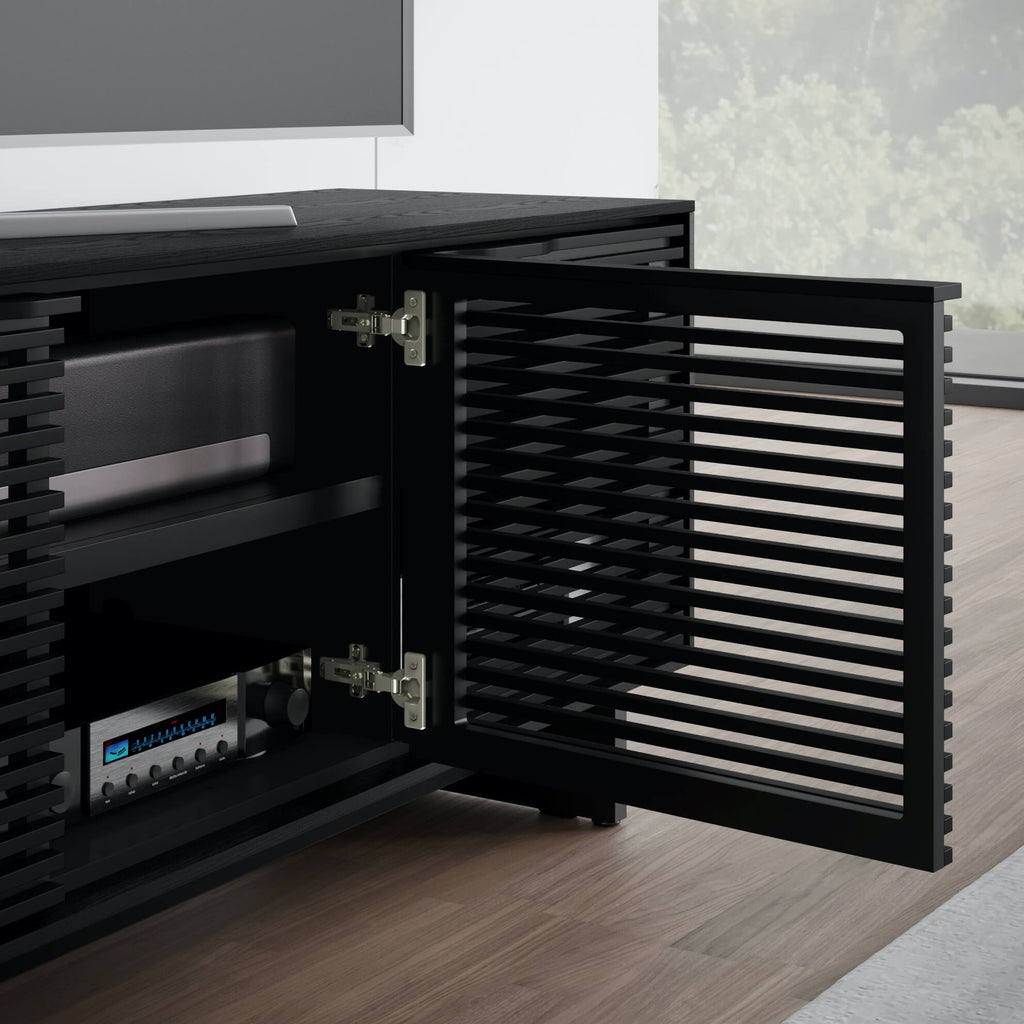 Meuble TV moderne en frêne teinté ébène pour salon