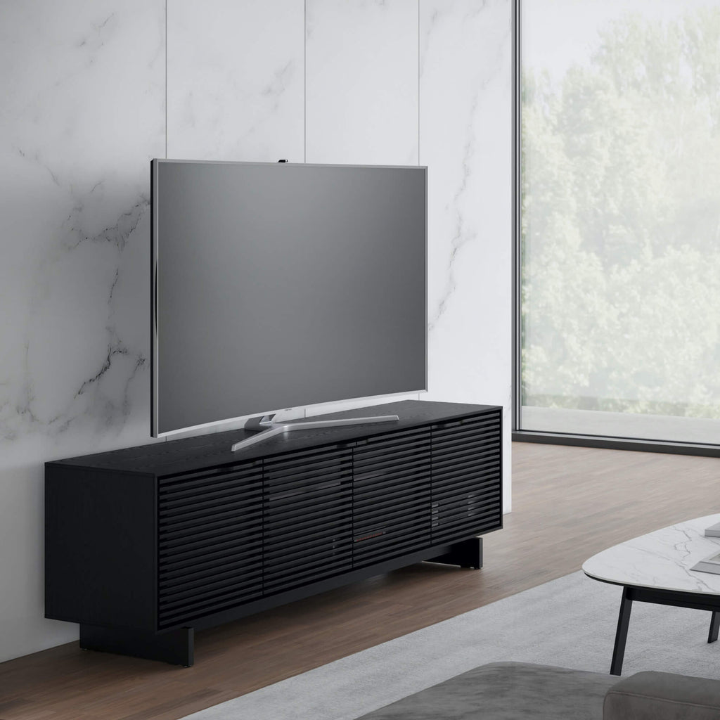 Meuble TV moderne en frêne teinté ébène pour salon