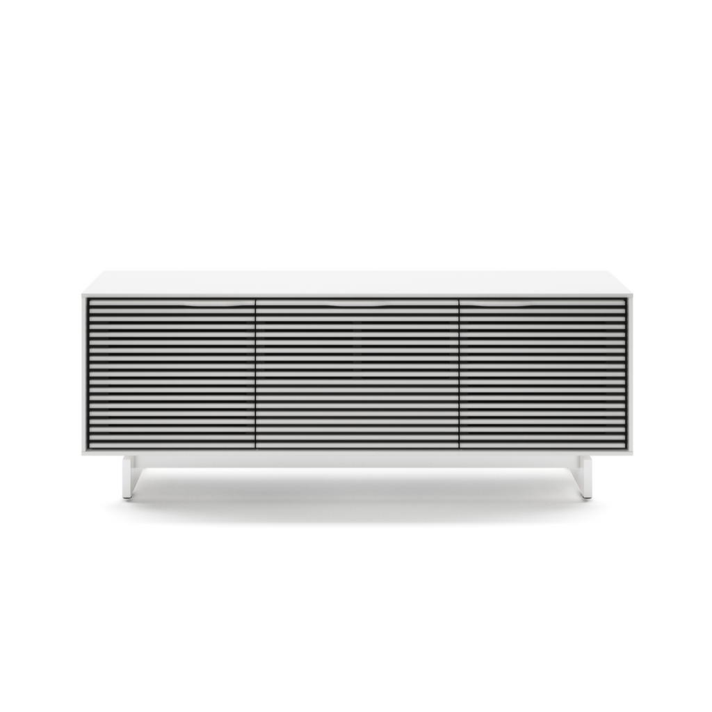 Meuble TV moderne blanc satiné avec rangement pour salon