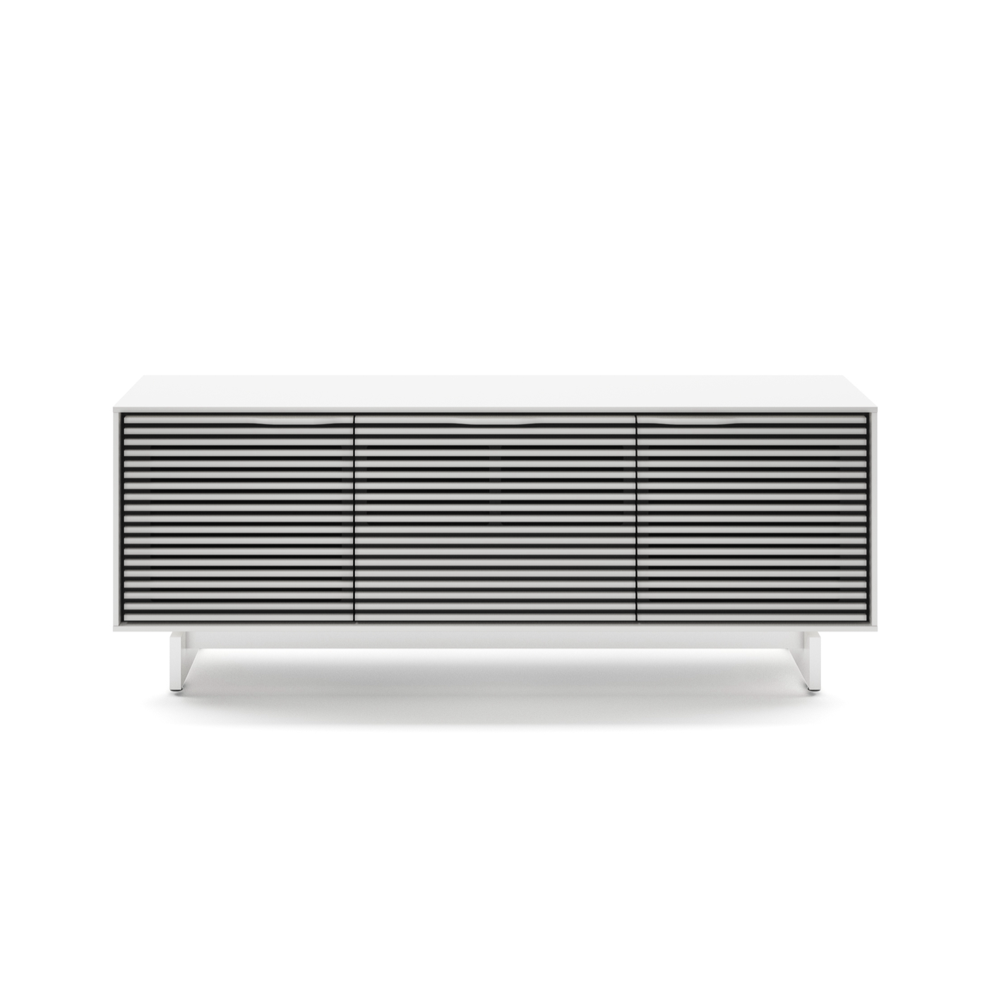 Meuble TV moderne blanc satiné avec rangement pour salon