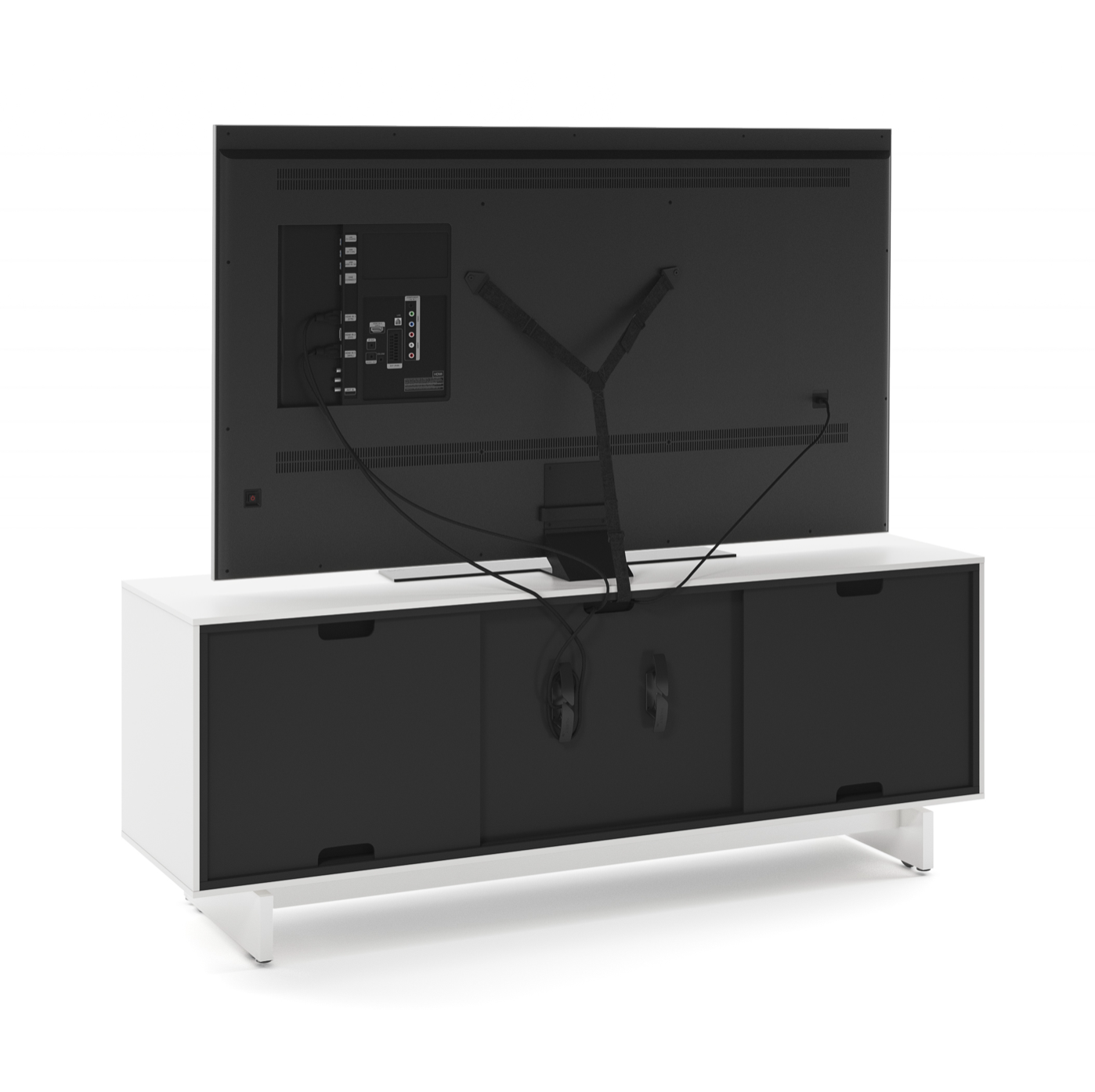 Meuble TV moderne blanc satiné avec rangement pour salon