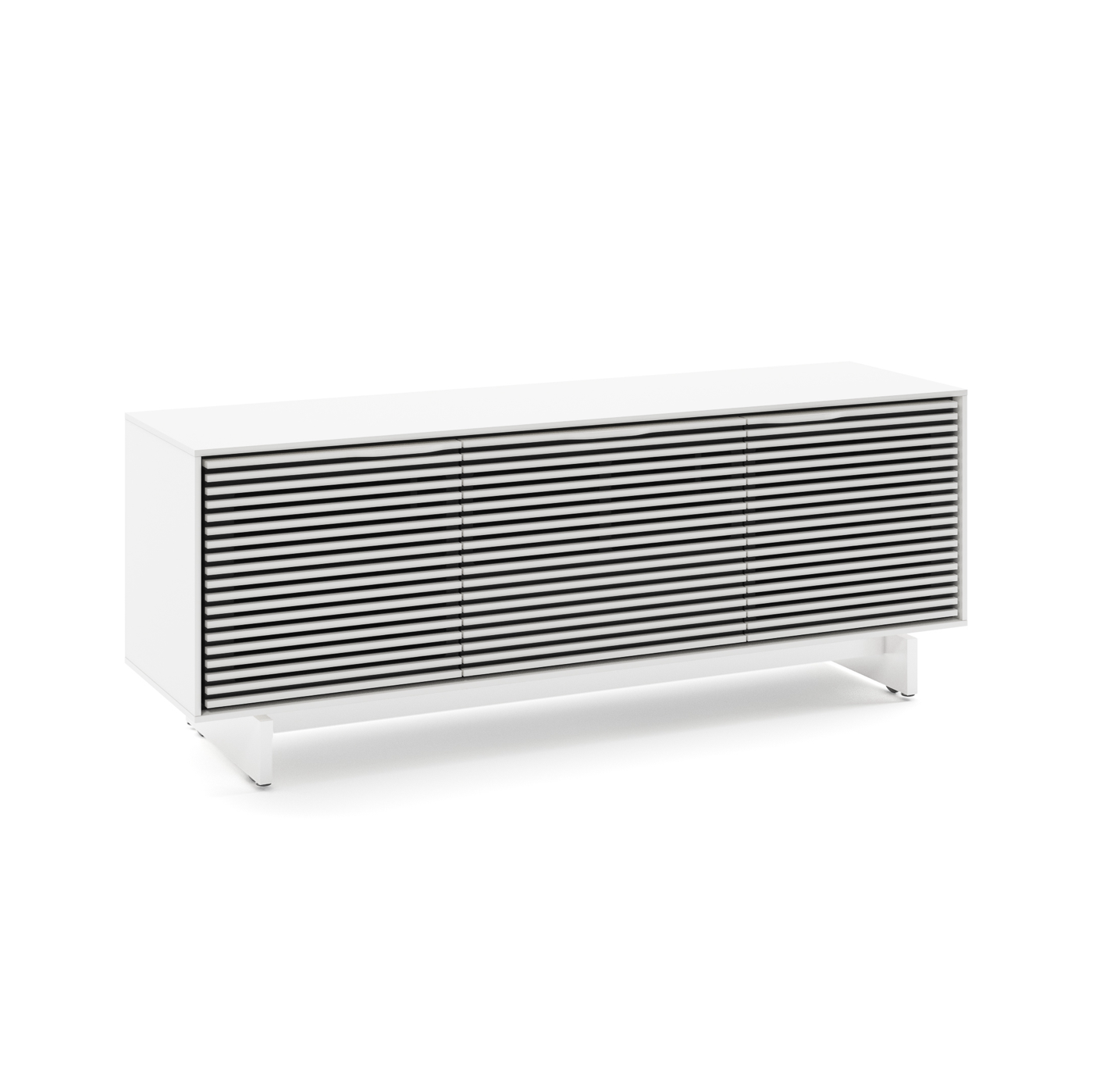 Meuble TV moderne blanc satiné avec rangement pour salon