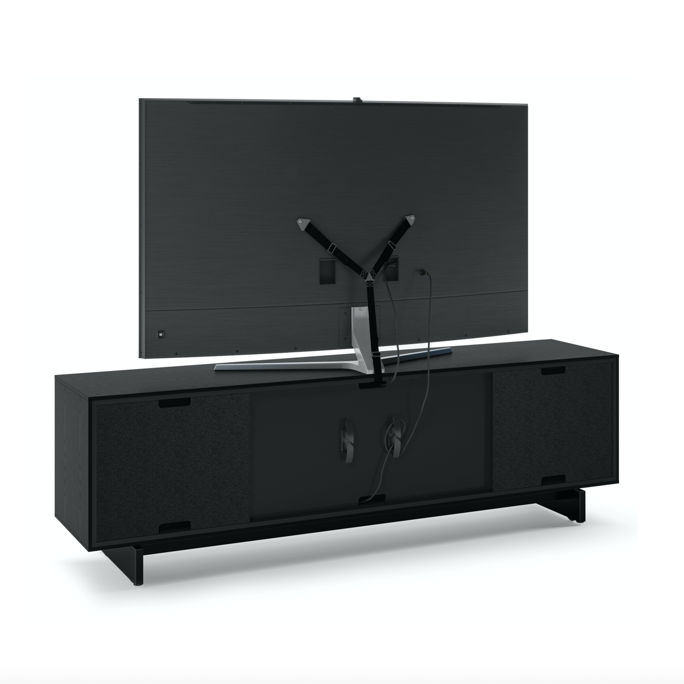 Meuble TV moderne en frêne teinté ébène pour salon