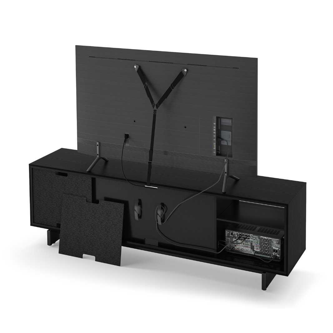 Meuble TV moderne en frêne teinté ébène pour salon