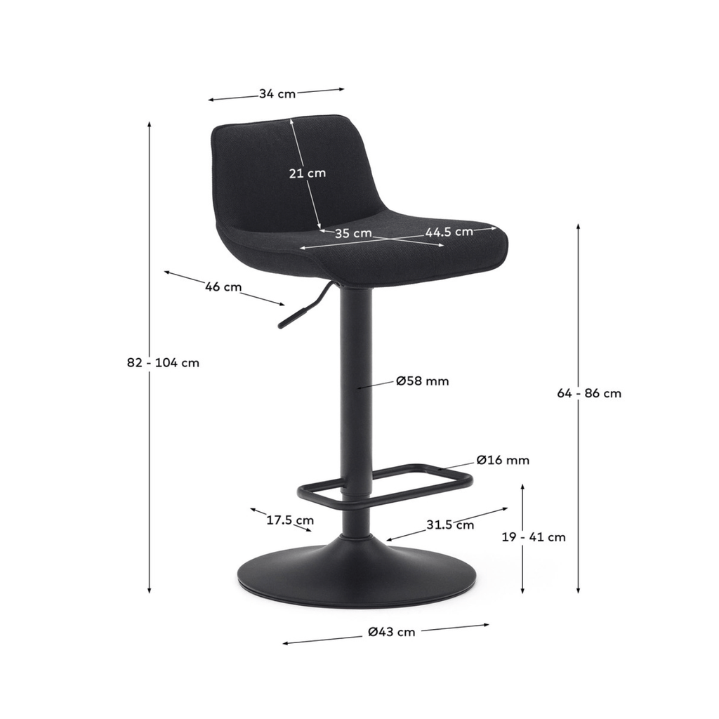 Tabouret de bar en acier noir avec siège rembourré pour cuisine