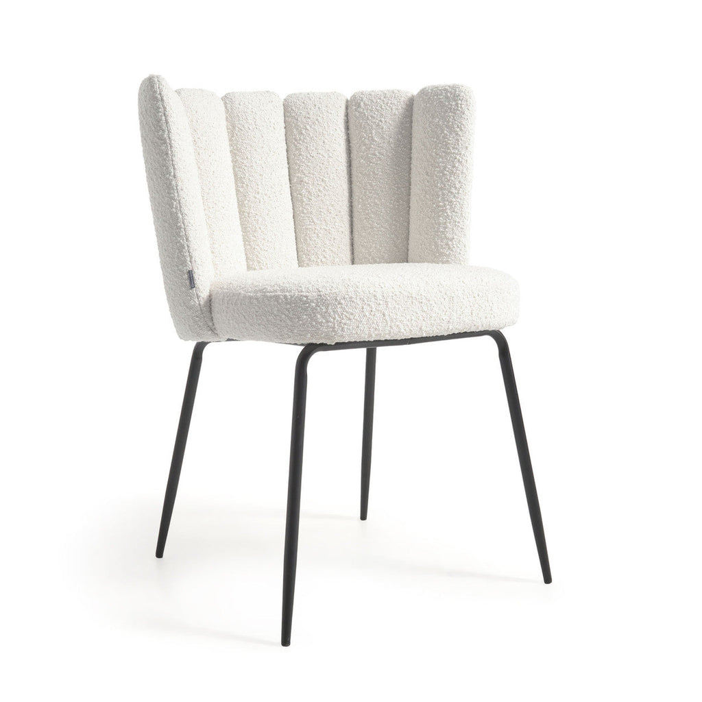 Chaise de salle à manger en bouclette ivoire avec coussin pour salle à manger