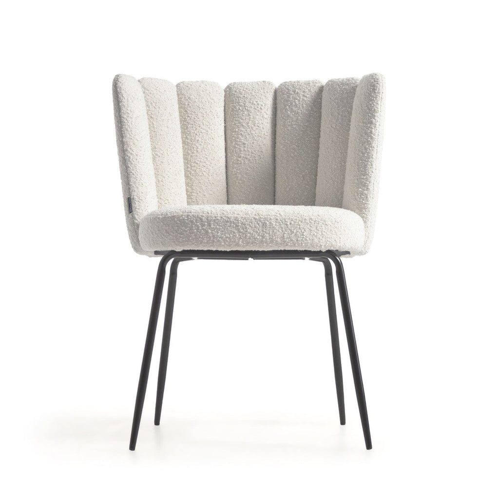 Chaise de salle à manger en bouclette ivoire avec coussin pour salle à manger