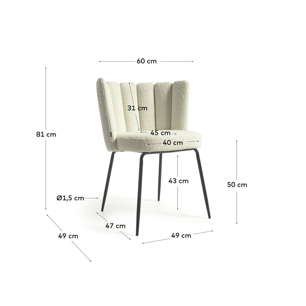 Chaise de salle à manger en bouclette ivoire avec coussin pour salle à manger