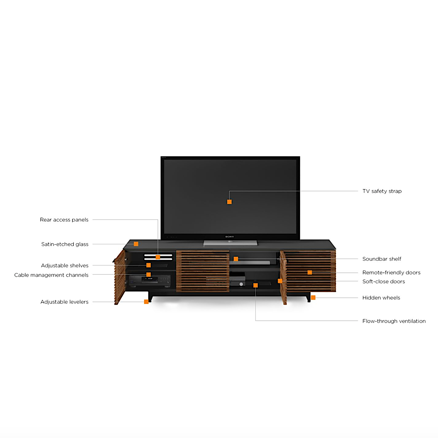 Meuble TV moderne en noyer naturel pour salon