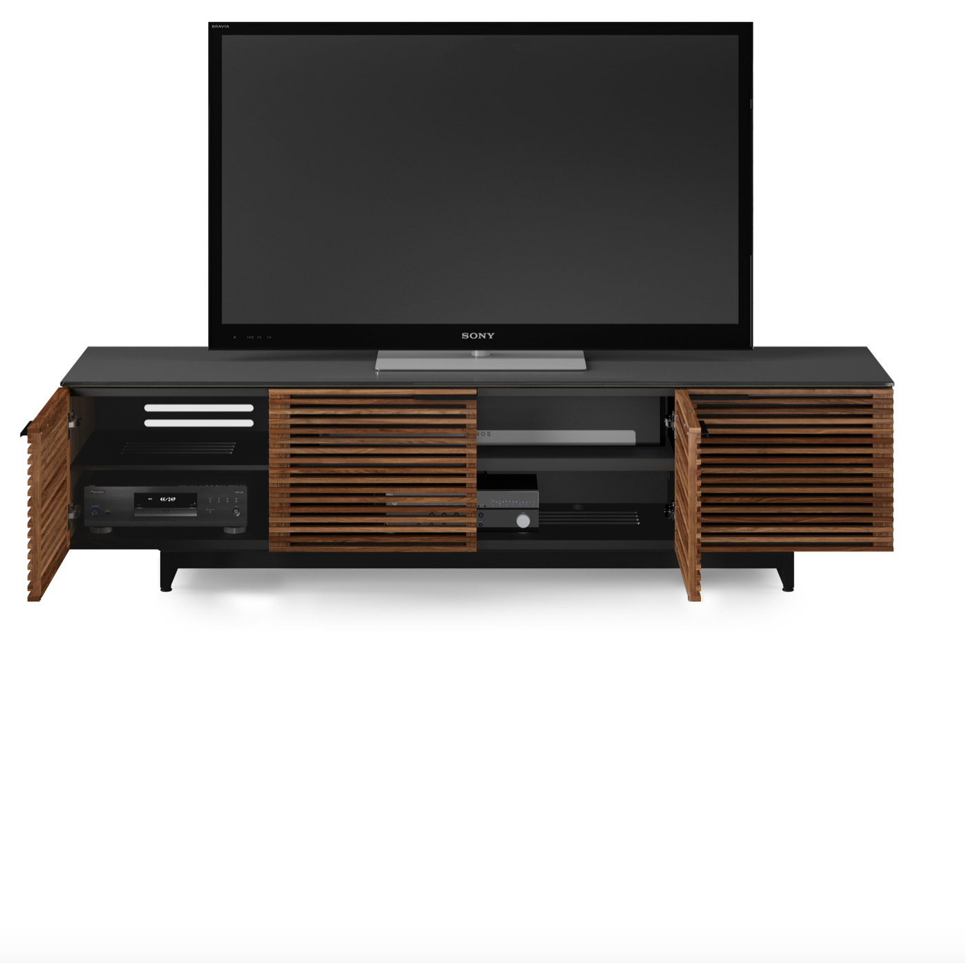 Meuble TV moderne en noyer naturel pour salon