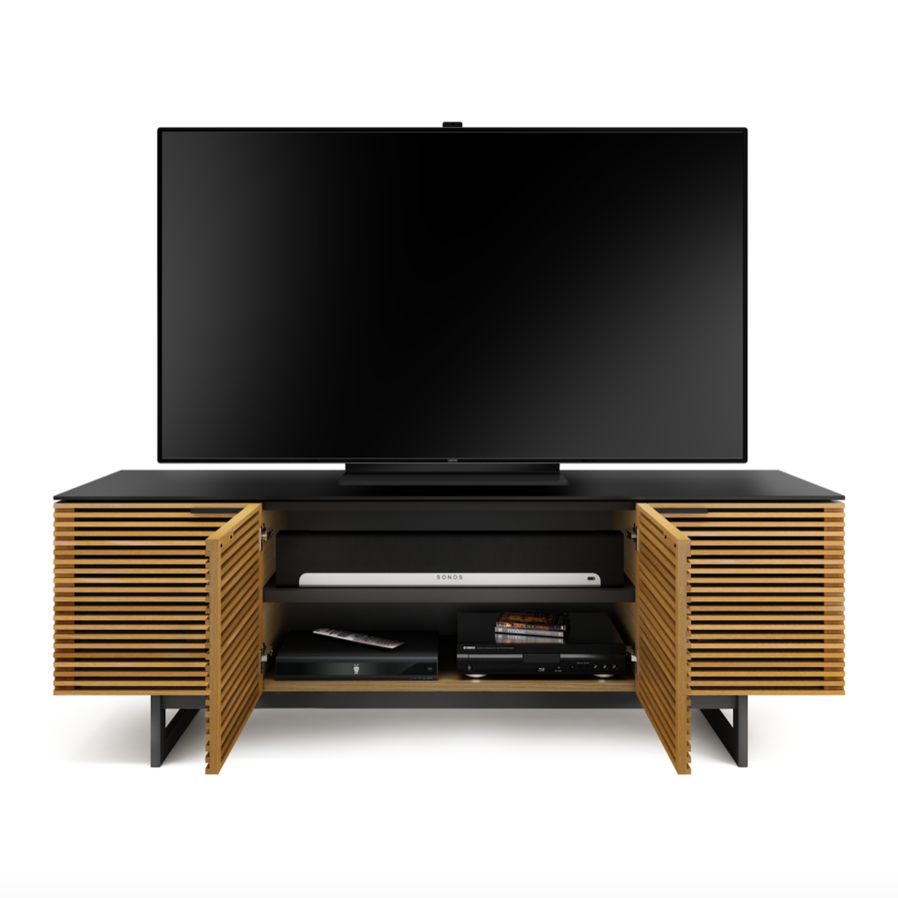 Meuble TV moderne en noyer anthracite pour salon