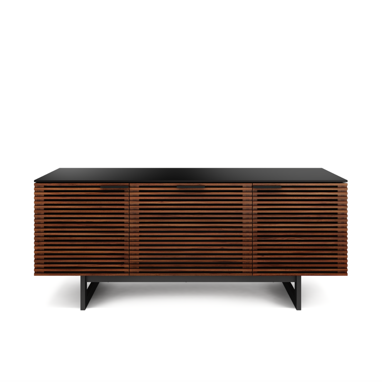 Meuble de divertissement en noyer et charbon de bois de style Mid-Century avec rangement pour le salon