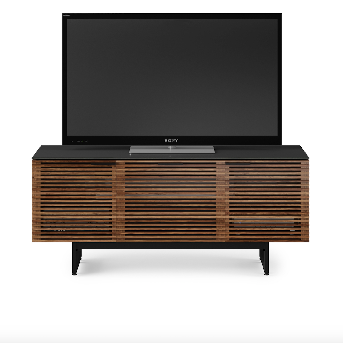 Meuble TV/multimédia en noyer naturel du milieu du siècle avec rangement pour salon