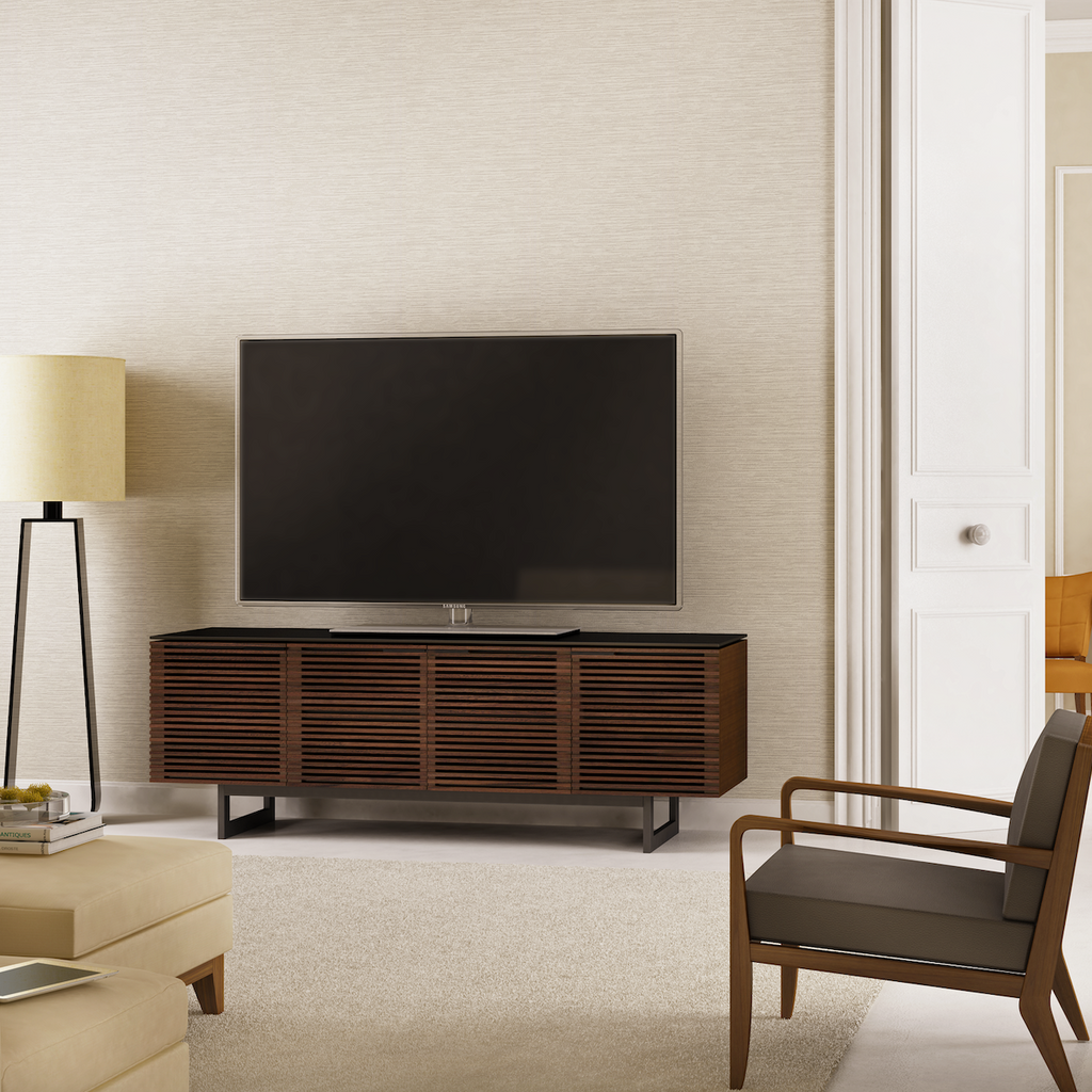 Meuble TV moderne en noyer et charbon de bois pour salon