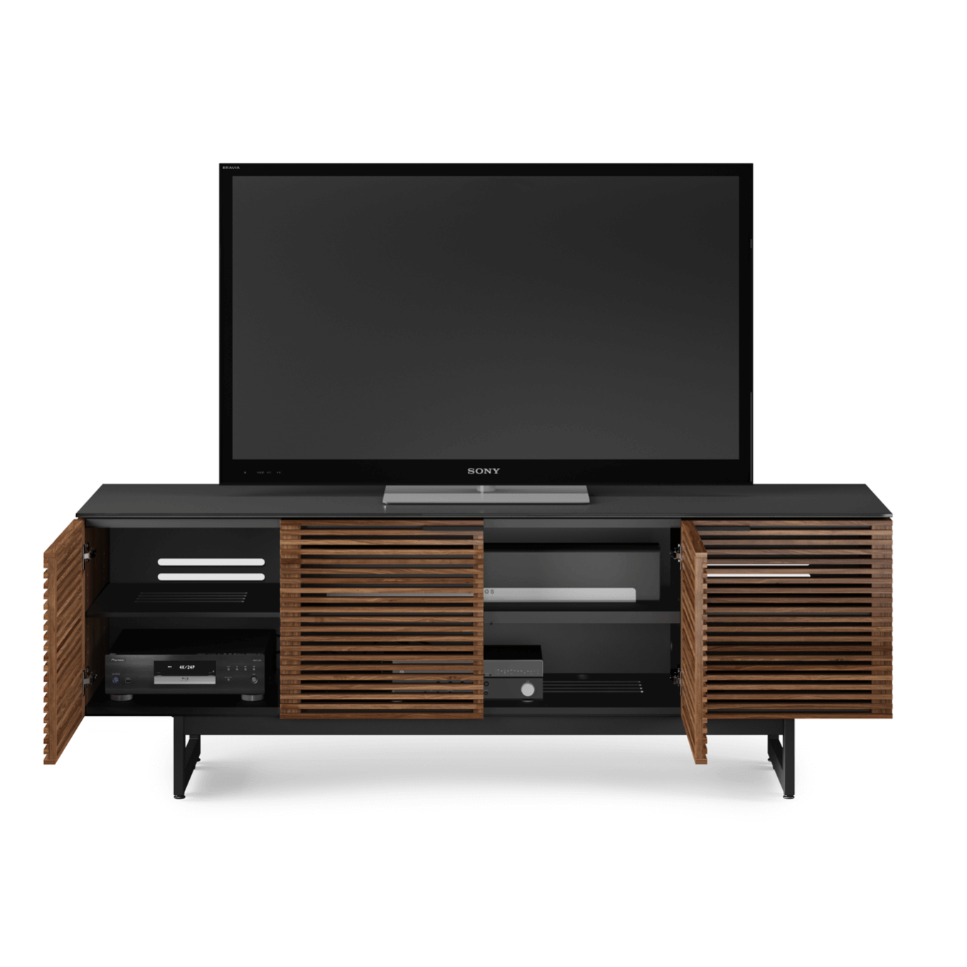 Meuble TV moderne en noyer et charbon de bois pour salon